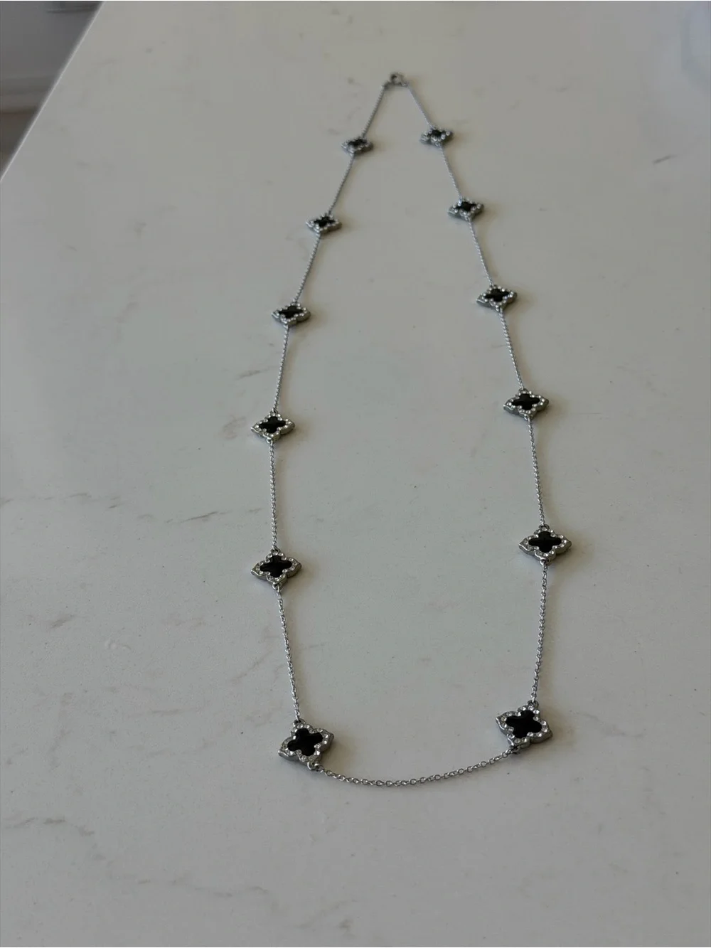 Sterling Silver Black Clover Station Necklace